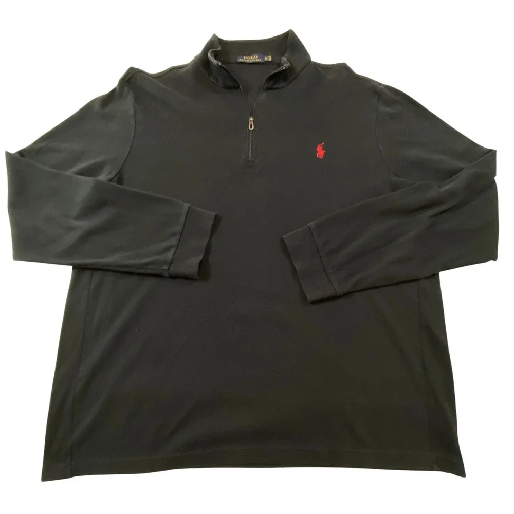 Polo Ralph Lauren Mens XL Black Quarter Zip Pullover Red‎ Pony Cotton Sweater